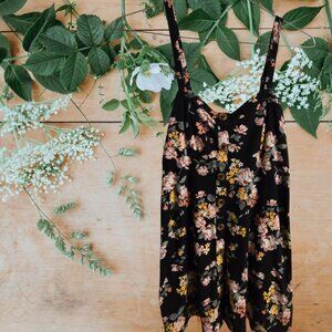 Vintage Floral Print Sundress Pullover With Button-Front & Adjustable Straps EUC